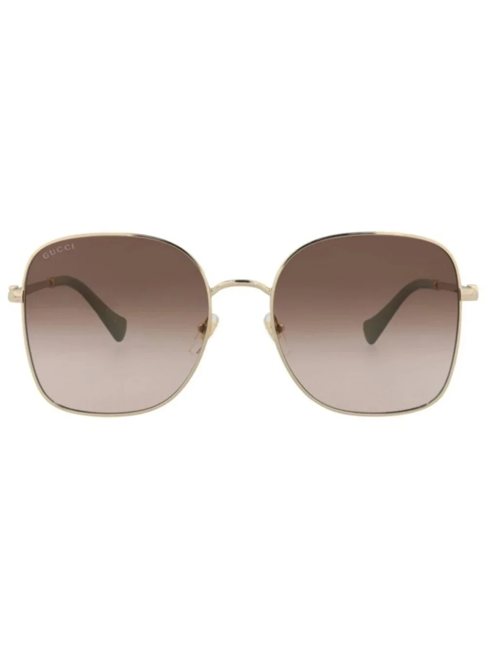 New Gucci Women's Sunglasses Square Rectangle Metal Frame Gold Gold Brown